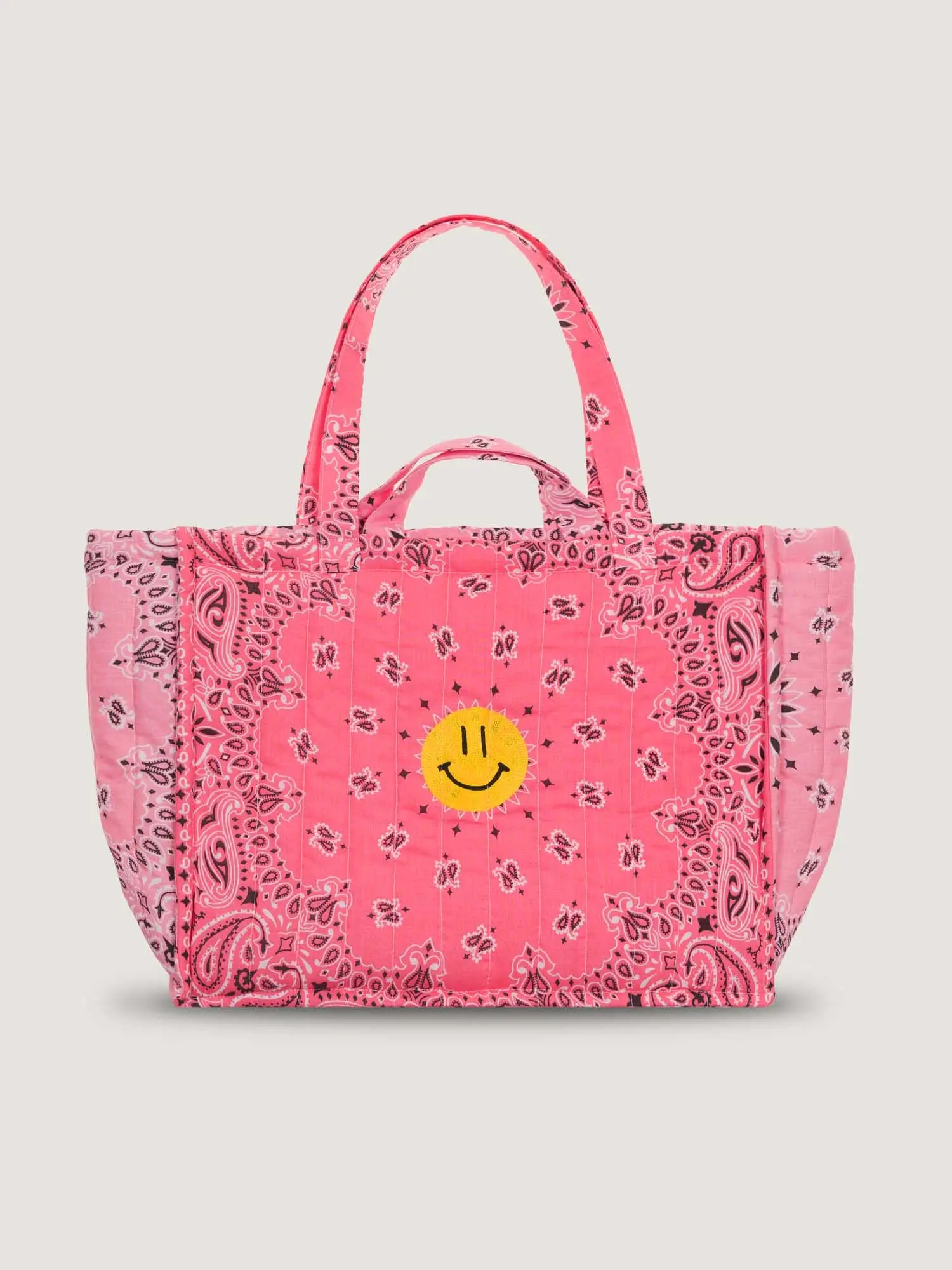 Maxi Cabas Matelassé - HAPPY FACE - Strawberry Pink / Pale Pink