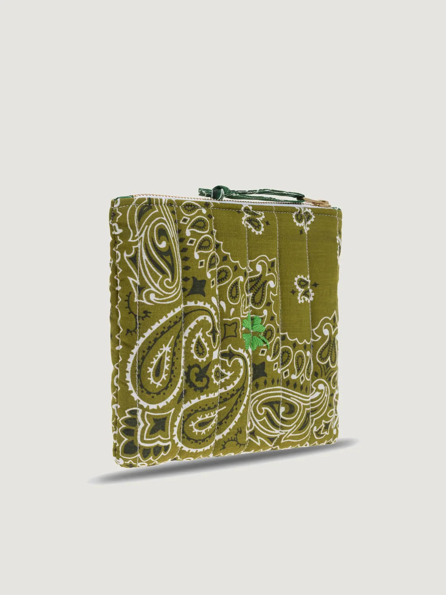Mini Pochette Zippée Matelassée - TREFLE - Bronze / Vert Week-end - Image 3