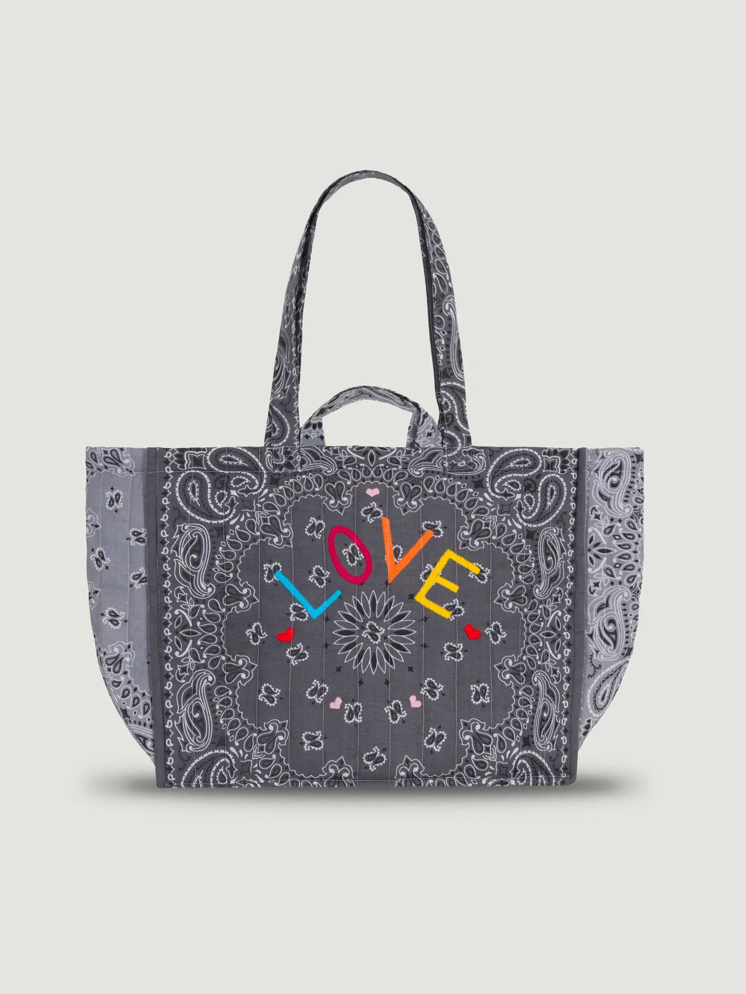 Moyen Cabas Matelassé - LOVE - Dark Grey / Pale grey
