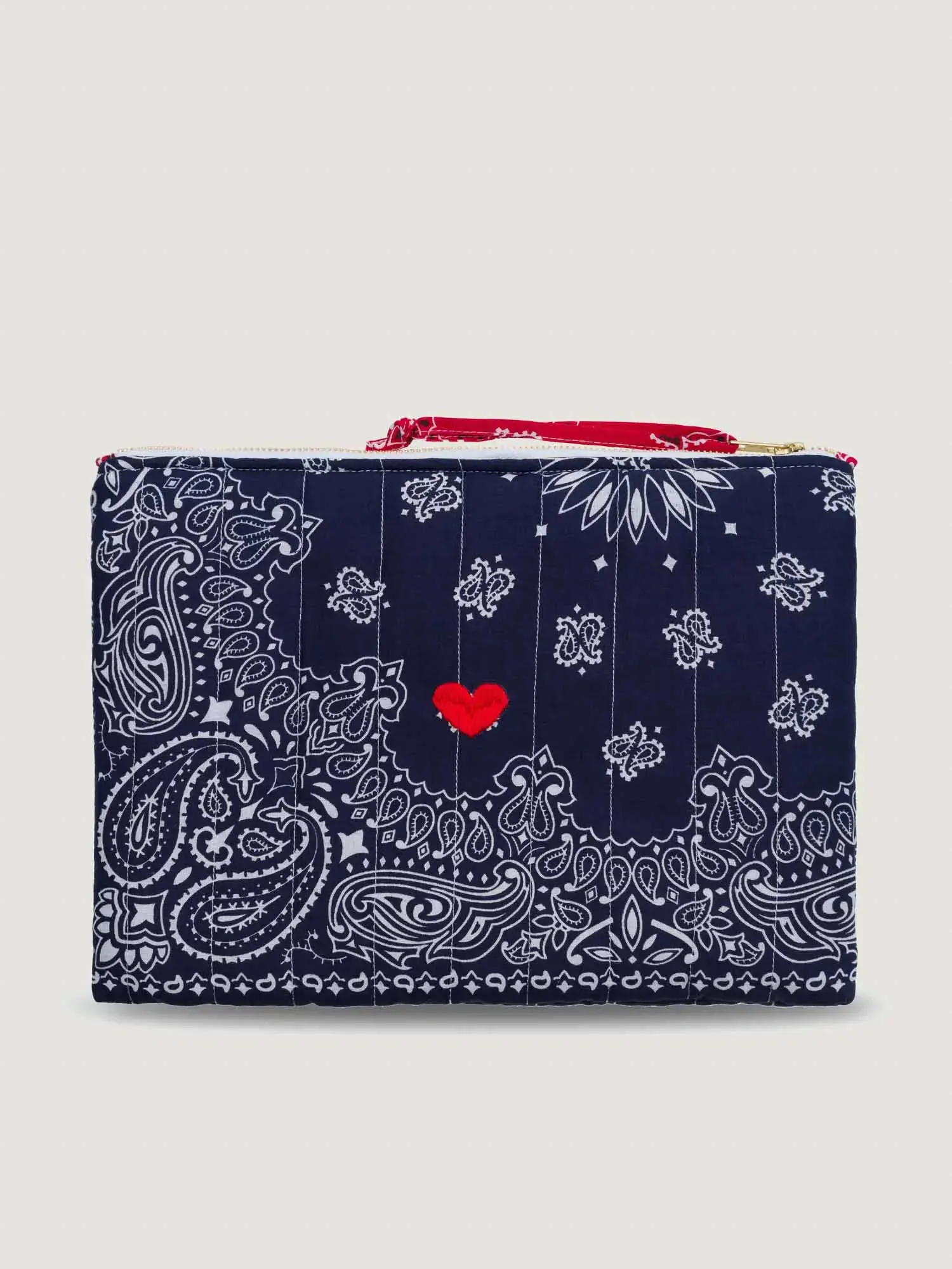 Pochette Zippée Matelassée - COEUR - Navy / Real Red