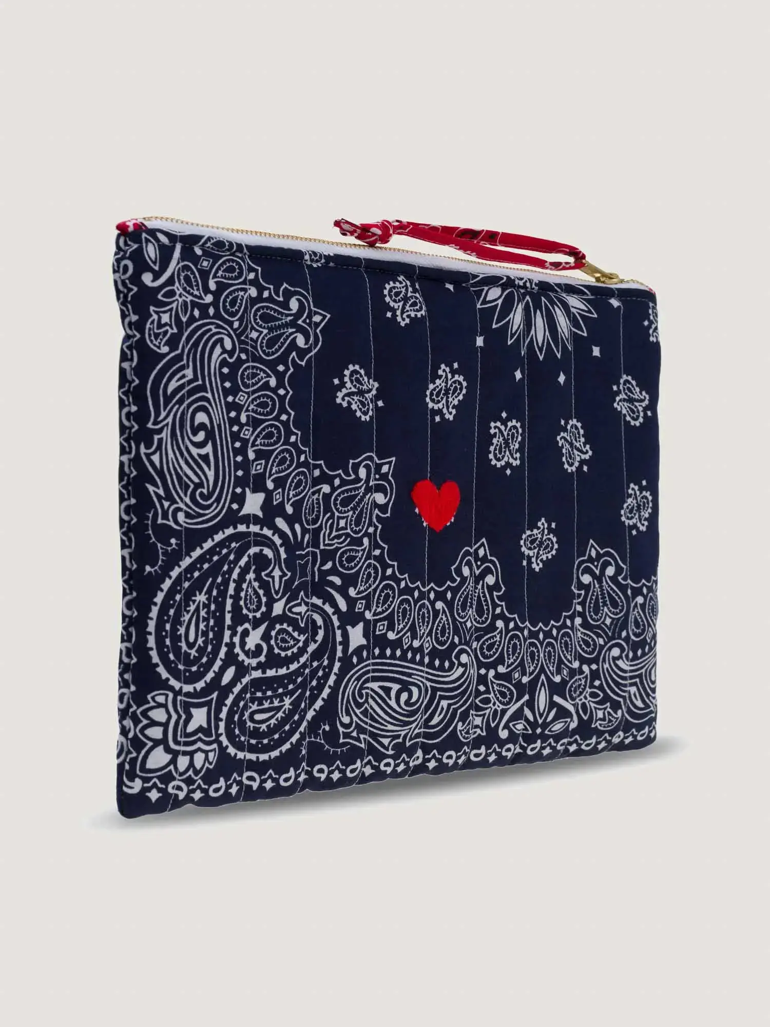 Pochette Zippée Matelassée - COEUR - Navy / Real Red - Image 3