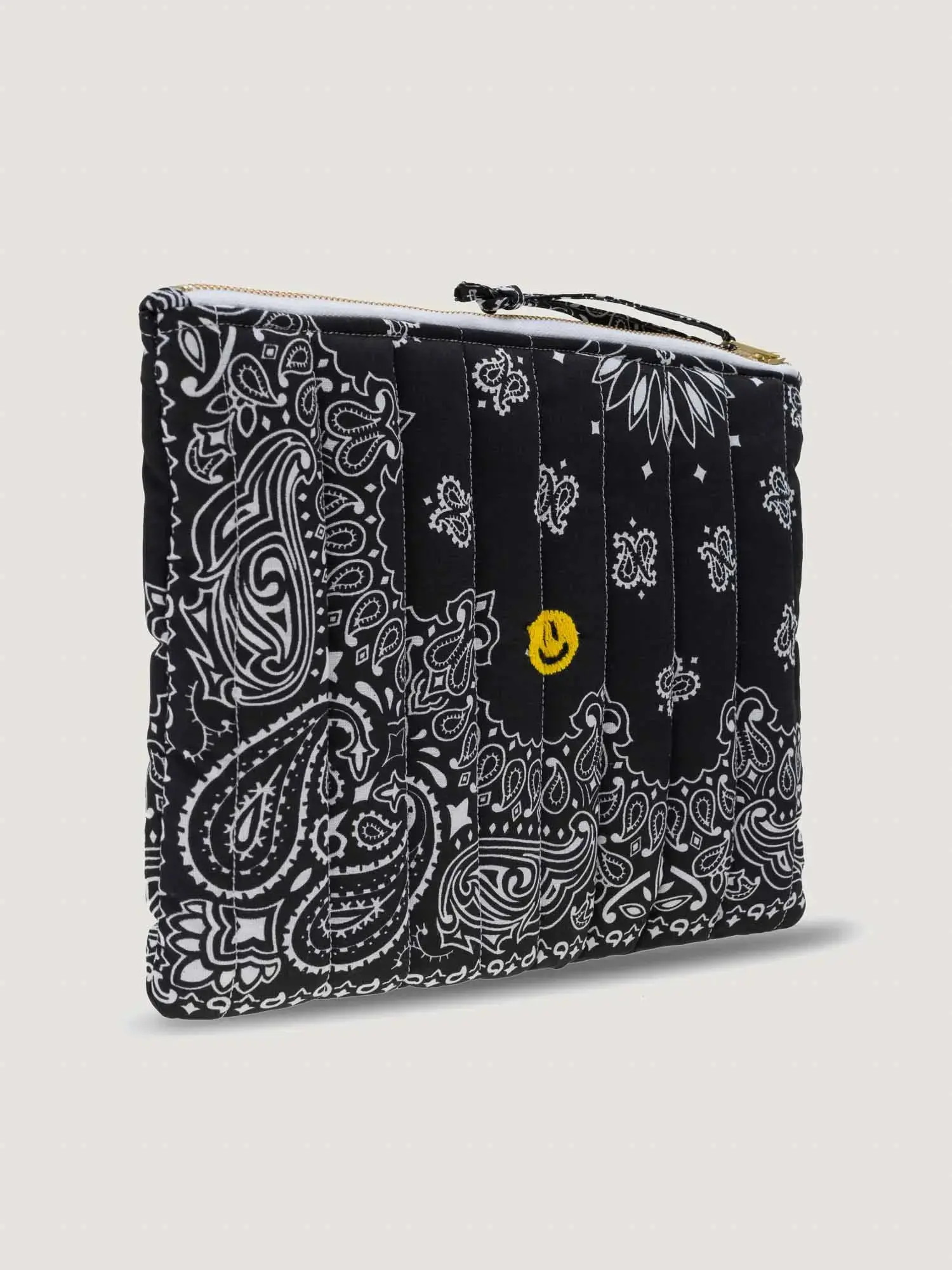 Pochette Zippée Matelassée - HAPPY FACE - All Black - Image 4