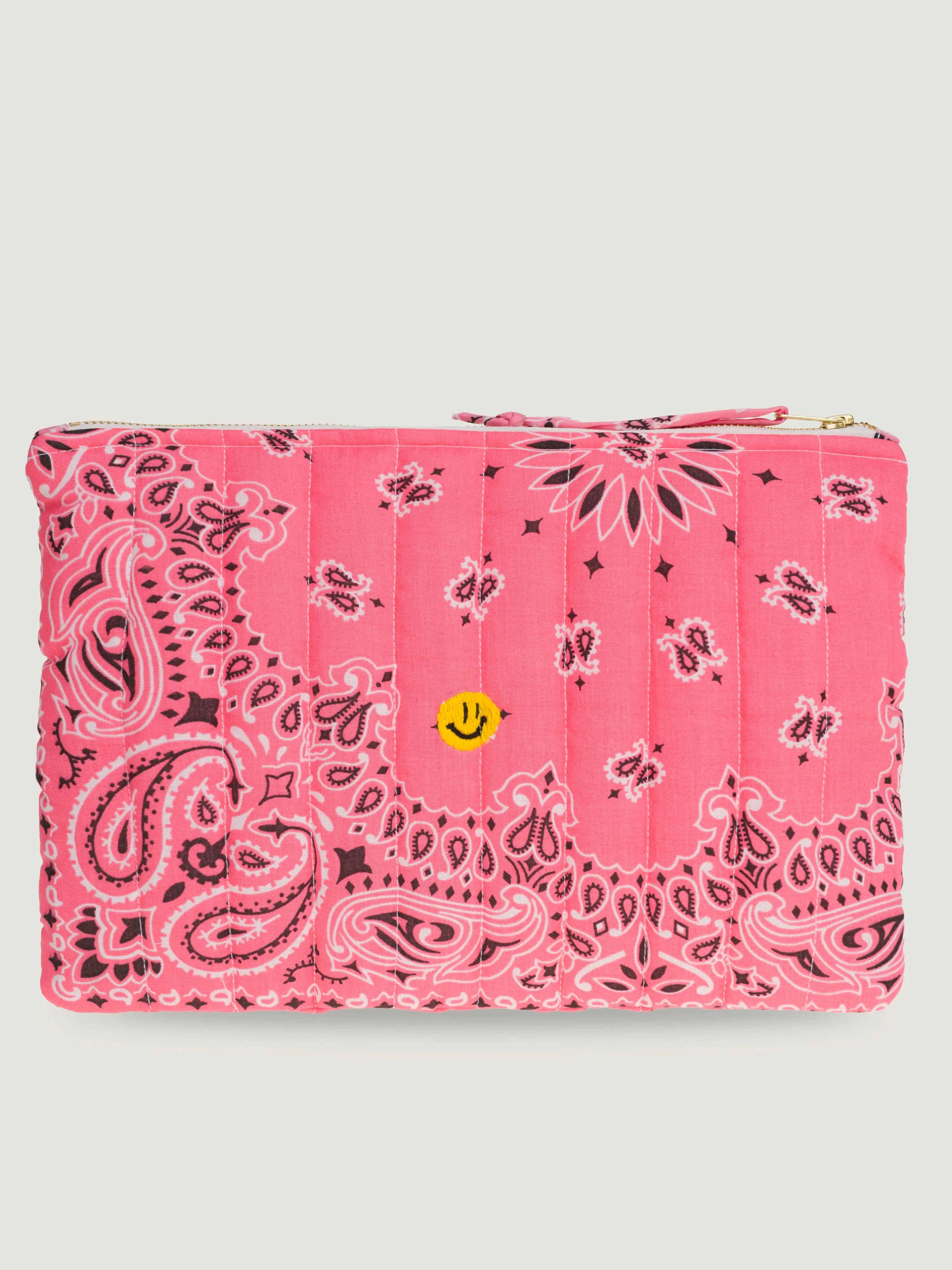 Pochette zippée Matelassée - HAPPY FACE - Strawberry Pink / Pale Pink